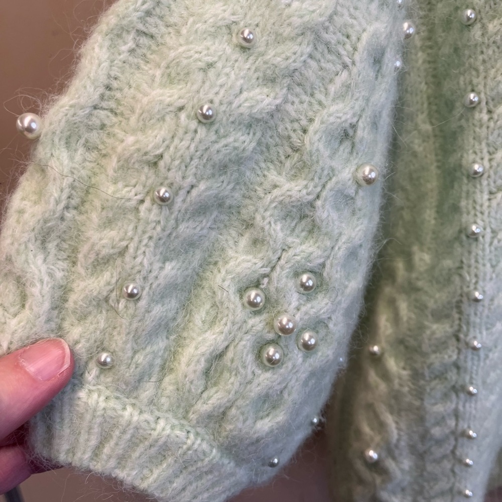 Zara Mint Green Sweater with Pearl Detailing- holiday perfect ! size small euc - Picture 4 of 15
